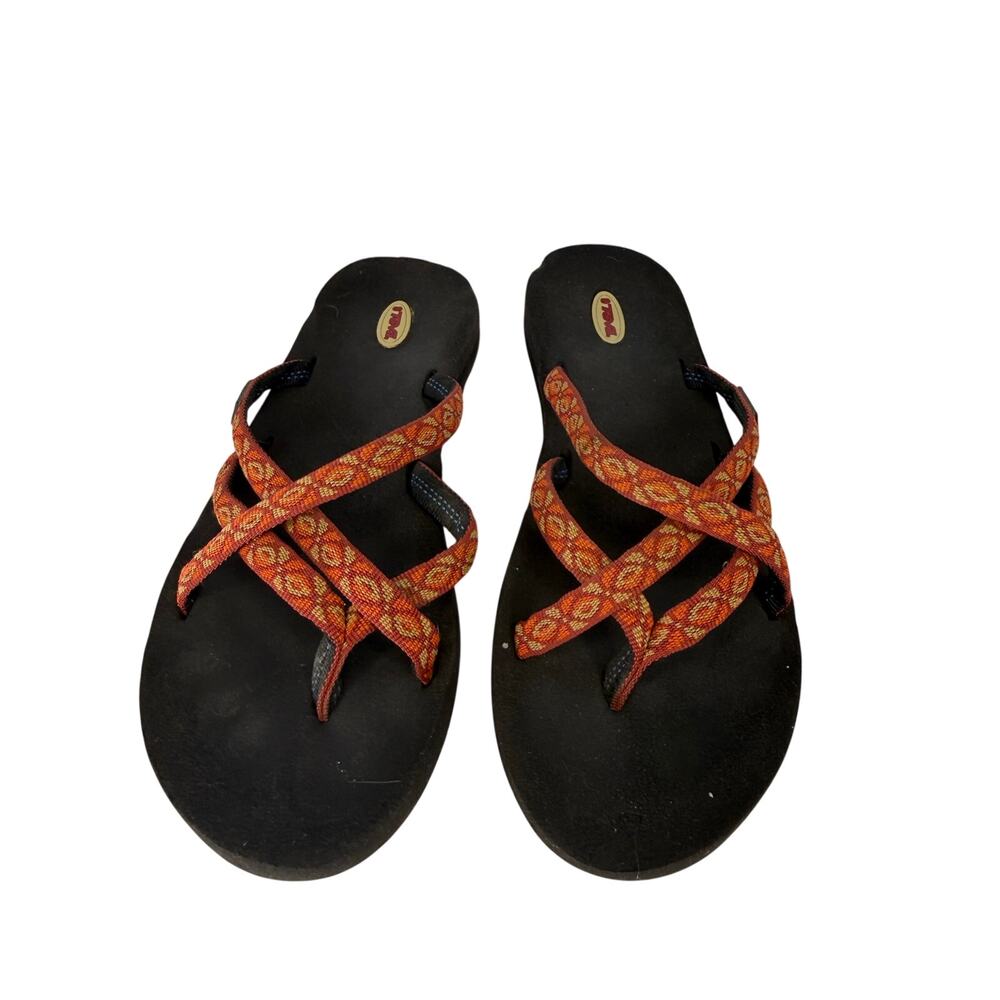 Teva Mush Strappy Toe Loop Sandals Orange Geometric Webbing Straps W Size 8